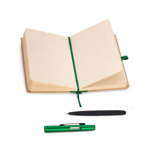CADERNETA P/ ANOTAÇÕES COM CANETA - BEGE/VERDE