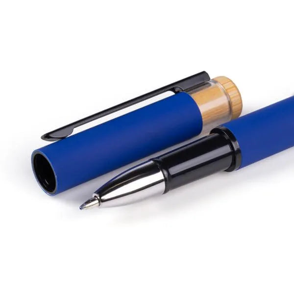CANETA ROLLER EM ALUMÍNIO RECICLADO / BAMBU - AZUL