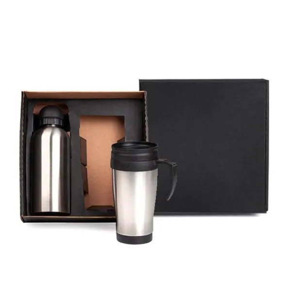 CONJ. DE SQUEEZE E CANECA EM AÇO INOX 600/410 ML- 2 PÇS