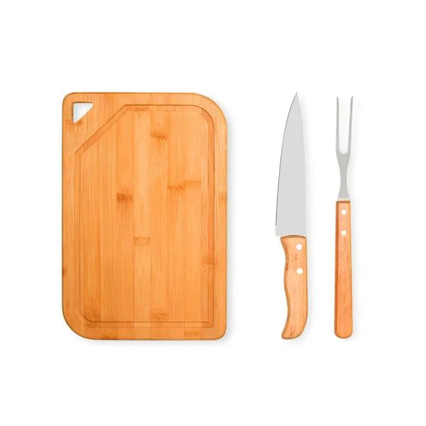 CONJ. PARA CHURRASCO EM BAMBU / INOX / MADEIRA - 3 PÇS