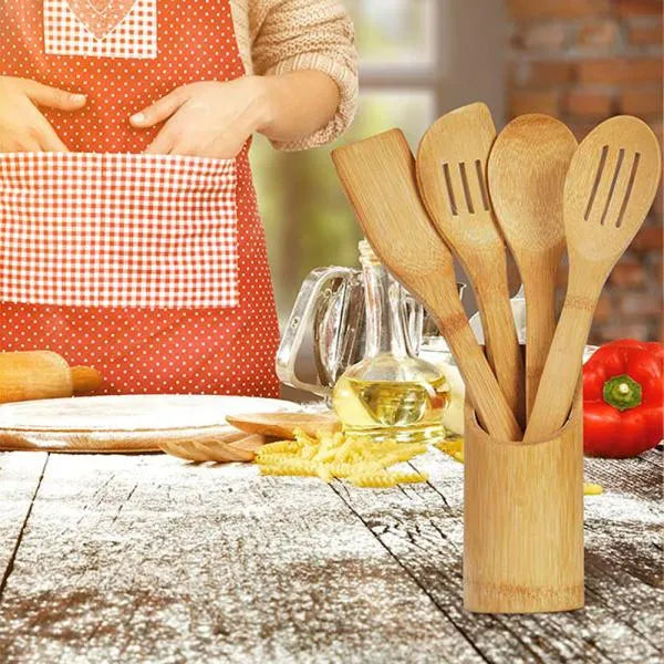 CONJUNTO DE UTENSÍLIOS EM BAMBU - 5 PÇS