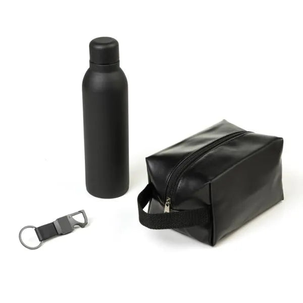 KIT NECESSAIRE, GARRAFA E CHAVEIRO - 3 PÇS