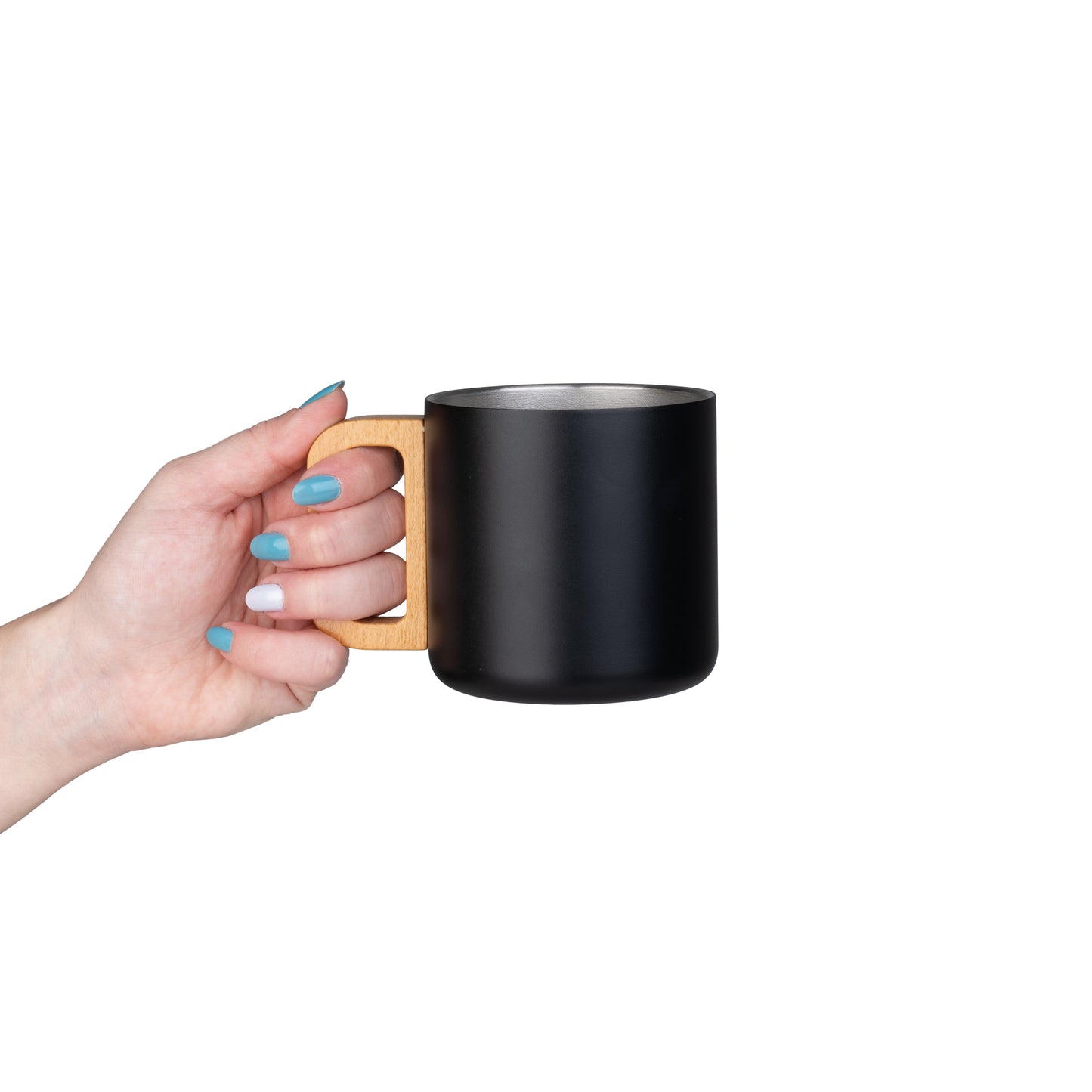 Caneca térmica com alça em madeira