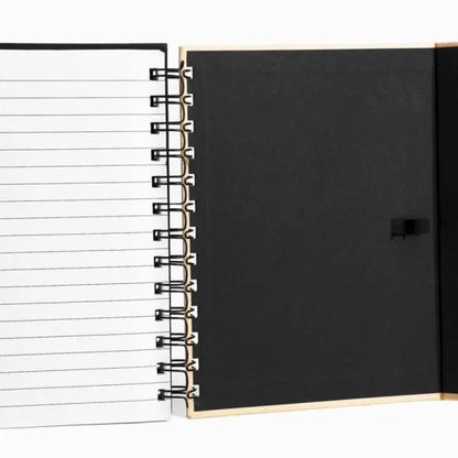CADERNO ESPIRAL COM CAPA DURA PRETO / BEGE
