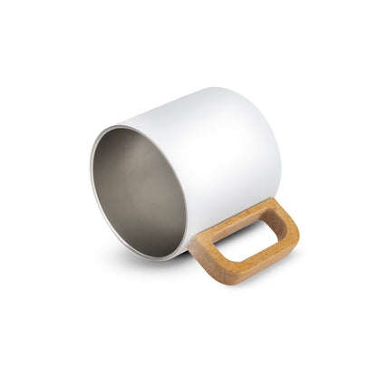 Caneca térmica com alça em madeira