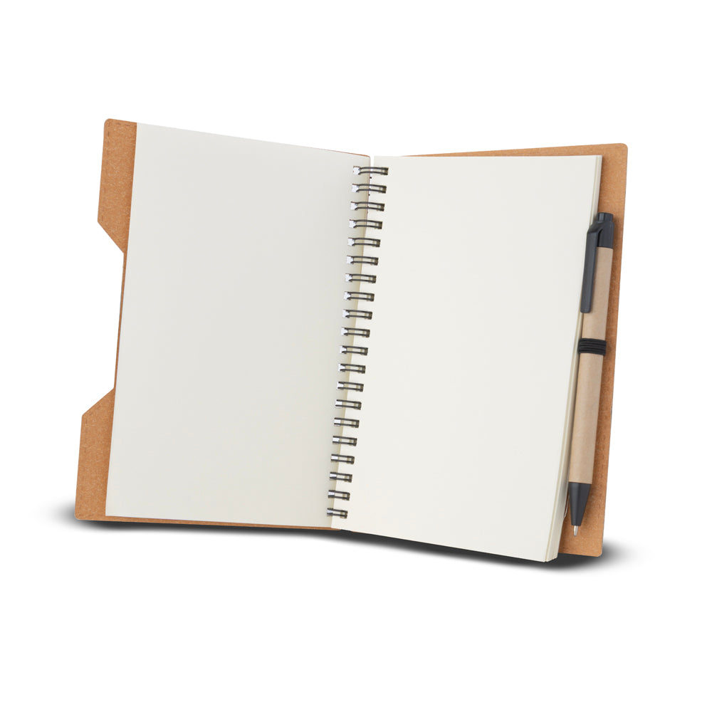 Caderno capa em papelão reciclado com caneta