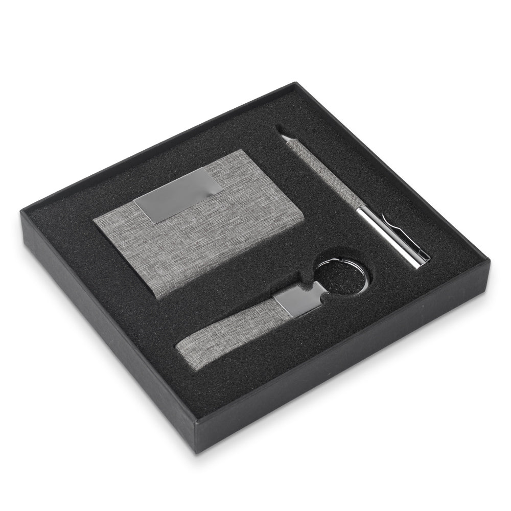 Kit Escritório Porta Cartão, Chaveiro e Caneta Metálica