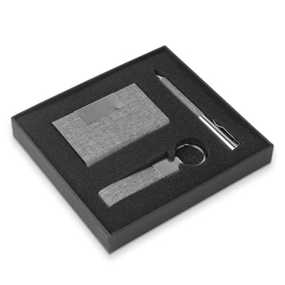 Kit Escritório Porta Cartão, Chaveiro e Caneta Metálica