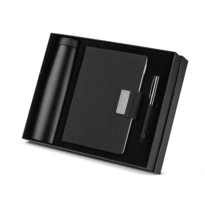 Kit escritório Caderno, Garrafa e Caneta Metalica
