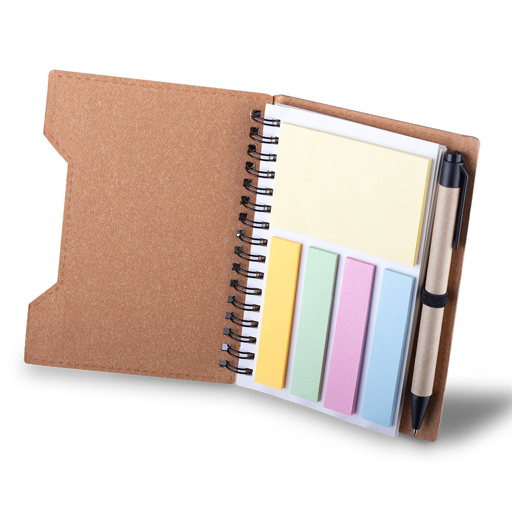 Caderno A6 capa em papelão reciclado com caneta