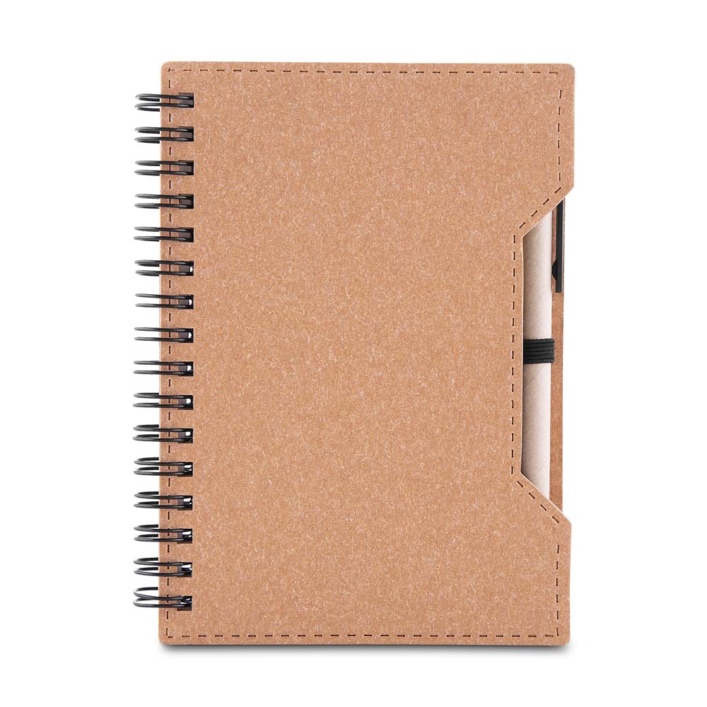 Caderno A6 capa em papelão reciclado com caneta