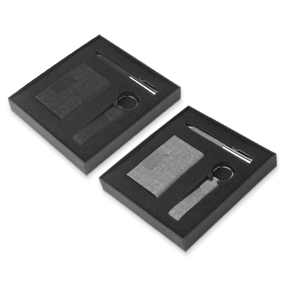 Kit Escritório Porta Cartão, Chaveiro e Caneta Metálica