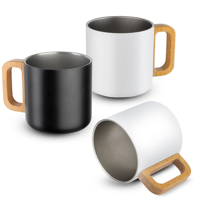 Caneca térmica com alça em madeira