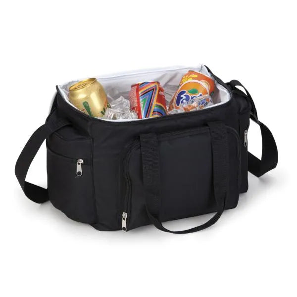 BOLSA TÉRMICA PRETA EM POLYESTER 600D, 300D E PEVA - 15L
