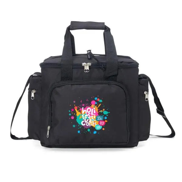BOLSA TÉRMICA PRETA EM POLYESTER 600D, 300D E PEVA - 15L