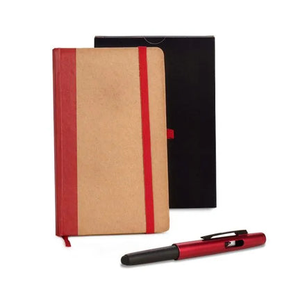 CADERNETA P/ ANOTAÇÕES COM CANETA - BEGE/VERMELHO