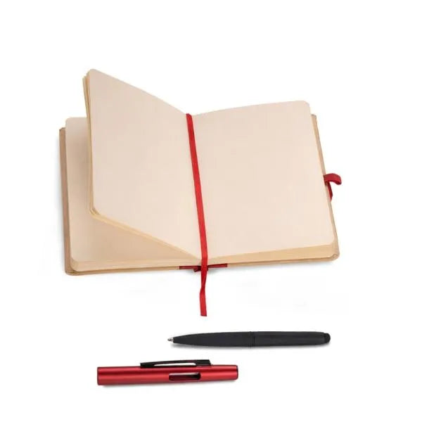 CADERNETA P/ ANOTAÇÕES COM CANETA - BEGE/VERMELHO