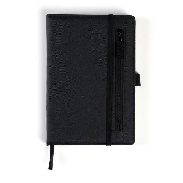 CADERNO FSC C/ PAUTA E ZÍPER - CAPA EM RPET PRETO - 14X21CM