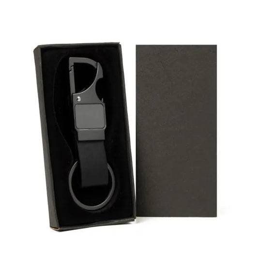 CHAVEIRO MOSQUETÃO EM METAL/PU - CINZA/PRETO