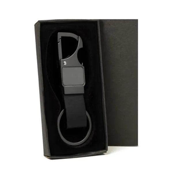 CHAVEIRO MOSQUETÃO EM METAL/PU - CINZA/PRETO