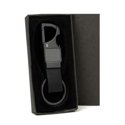 CHAVEIRO MOSQUETÃO EM METAL/PU - CINZA/PRETO