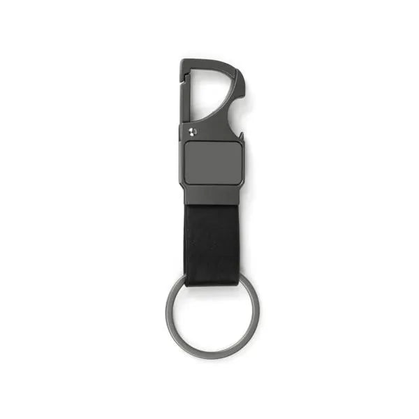 CHAVEIRO MOSQUETÃO EM METAL/PU - CINZA/PRETO
