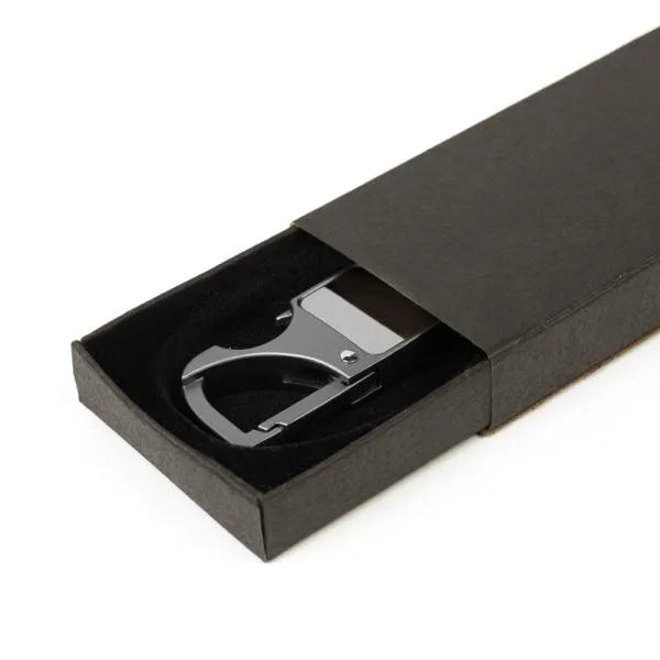 CHAVEIRO MOSQUETÃO EM METAL/PU - CINZA/PRETO