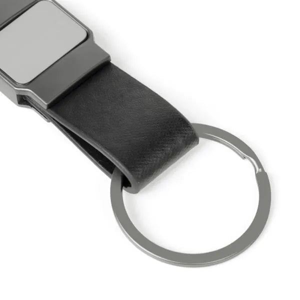 CHAVEIRO MOSQUETÃO CINZA EM METAL/PU