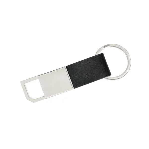 CHAVEIRO EM METAL E MATERIAL SINTÉTICO PRETO COM DETALHE