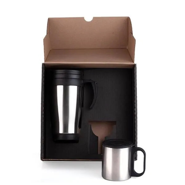 CONJ. DE CANECAS EM AÇO INOX  400/180 ML - 2 PÇS