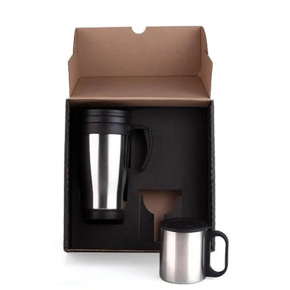 CONJ. DE CANECAS EM AÇO INOX  400/180 ML - 2 PÇS