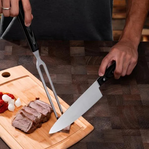 CONJ. DE FACA E GARFO PREMIUM EM MADEIRA / INOX - PRETO - 2 PÇS