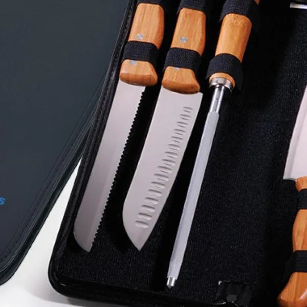 CONJ. DE FACAS BAMBU / MADEIRA / INOX COM ESTOJO FRANKFURT - 7 PÇS