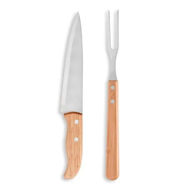 CONJ. DE GARFO E FACA 7"  EM MADEIRA - 2 PÇS