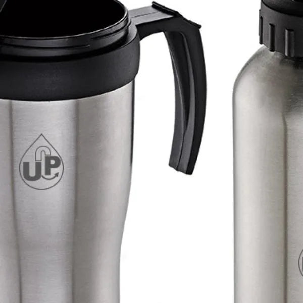 CONJ. DE SQUEEZE E CANECA EM AÇO INOX  600/410 ML- 2 PÇS