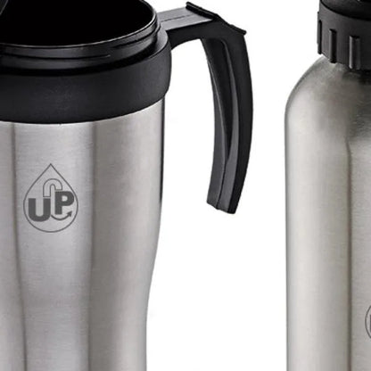 CONJ. DE SQUEEZE E CANECA EM AÇO INOX  600/410 ML- 2 PÇS
