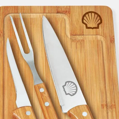CONJ. PARA CHURRASCO EM BAMBU / MADEIRA / INOX DALLAS - 4 PÇS