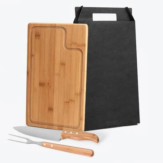CONJ. PARA CHURRASCO EM BAMBU / MADEIRA / INOX TEXAS - 3 PÇS