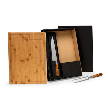 CONJ. PARA CHURRASCO PREMIUM EM BAMBU / MADEIRA / INOX - 3 PÇS