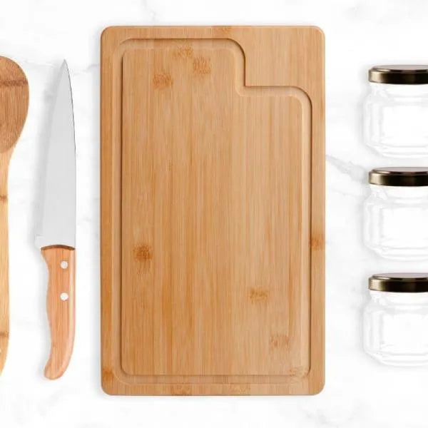 CONJ. PARA COZINHA E TEMPERO EM BAMBU/INOX - 6 PÇS