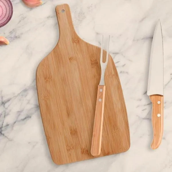 CONJ. PARA COZINHA EM BAMBU / MADEIRA / INOX - 3 PÇS