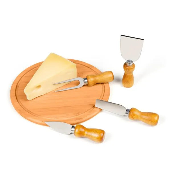 CONJ. PARA QUEIJO EM BAMBU / MADEIRA / INOX - 5 PÇS