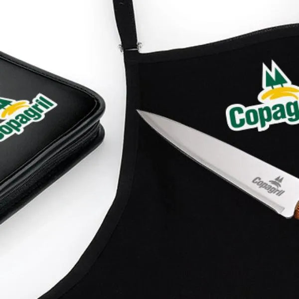 KIT GARFO, FACA  INOX/BAMBU COM ESTOJO E AVENTAL - 4 PÇS