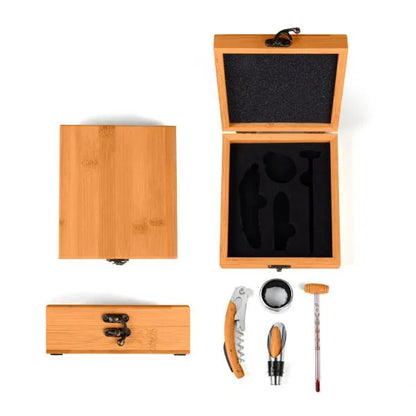 CONJUNTO PARA VINHO EM BAMBU - 5 PÇS