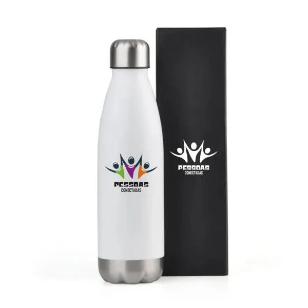 GARRAFA COM TAMPA EM AÇO INOX - BRANCA - 750ML