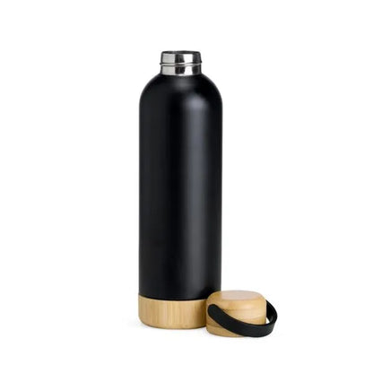 GARRAFA PAREDE DUPLA COM DETALHES EM BAMBU - PRETA - 500 ML