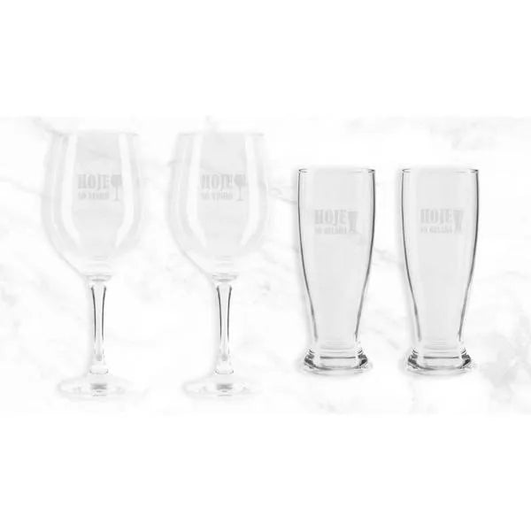 JOGO DE COPOS DE VIDRO P/ VINHO / CERVEJA - 4 PÇS