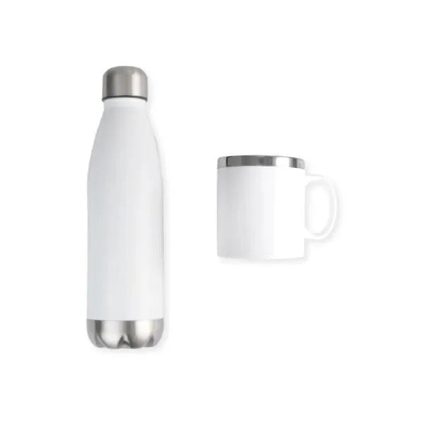 KIT COM GARRAFA E CANECA BRANCA