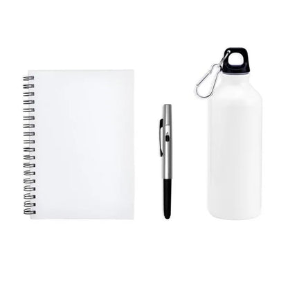 KIT COM SQUEEZE, CANETA E CADERNO - BRANCO - 3 PÇS
