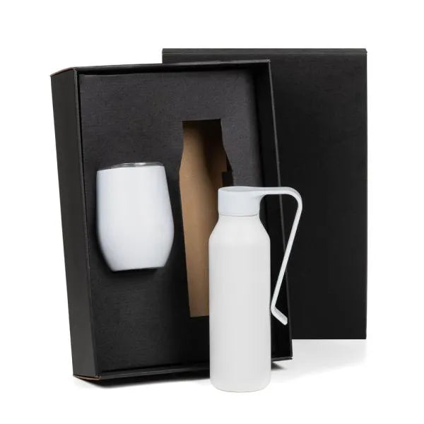 KIT GARRAFA E COPO TÉRMICO - BRANCO - 2 PÇS